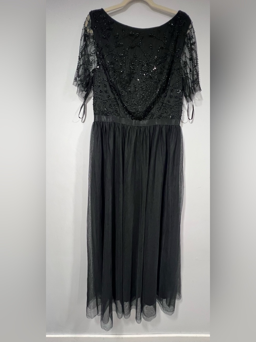 Black Beaded Tulle Maxi Dress